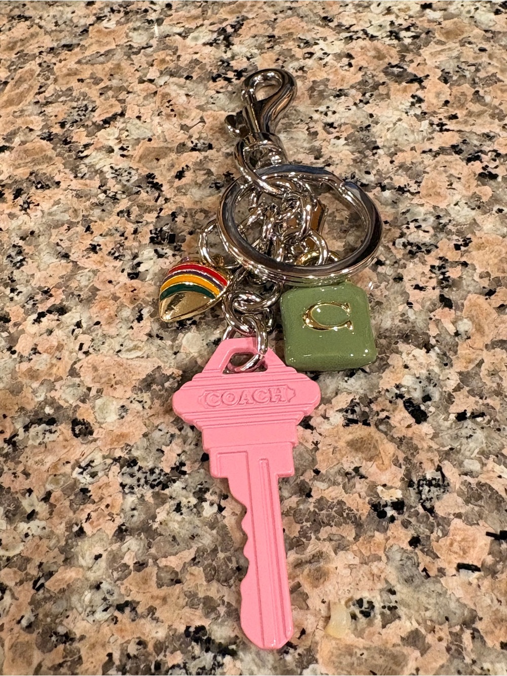Pink Key Charm with Green 'C' Tile and Rainbow Heart Accent - Picture 3 of 6